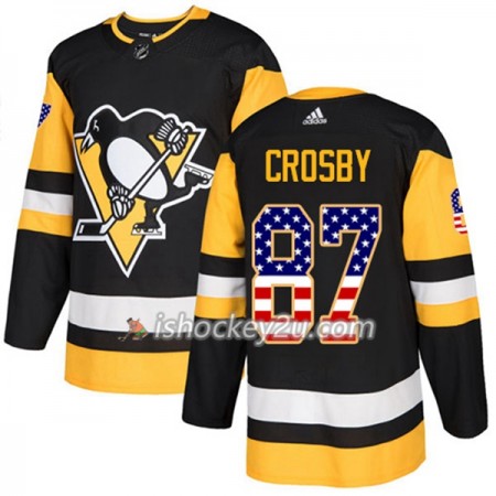 Mænd NHL Pittsburgh Penguins Trøje Sidney Crosby 87 Adidas 2017-2018 Sort USA Flag Fashion Authentic